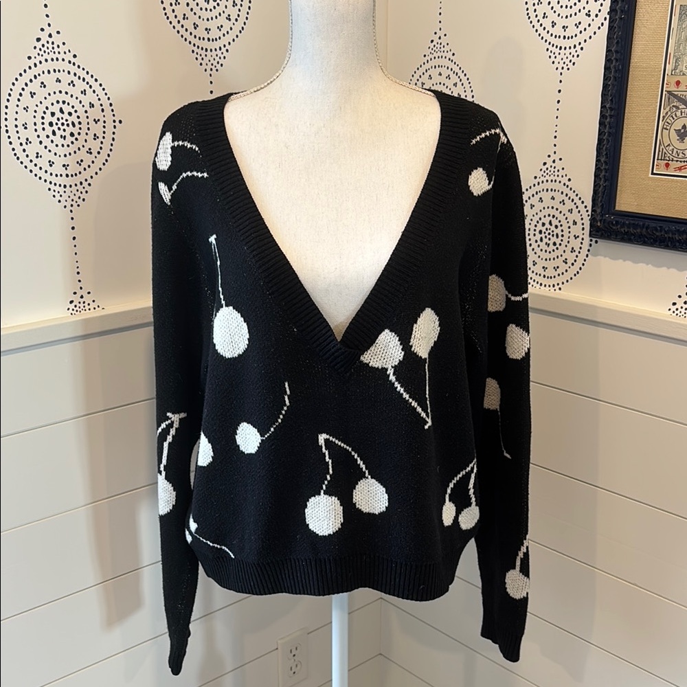 Urban Outfitters Cherry Super Deep V-Neck Sweater